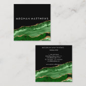 グリーンブラック金ゴールドグリッターアゲート美しいスタイリスト スクエア名刺 (正面/裏面)
