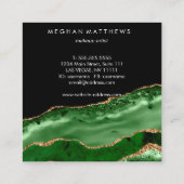 グリーンブラック金ゴールドグリッターアゲート美しいスタイリスト スクエア名刺 (裏面)