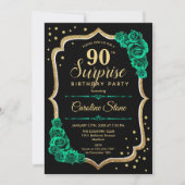 グリーンブラック金ゴールドサプライズ90誕生日 招待状 (正面)