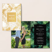 グリーンブラック金ゴールドパーム葉結婚式招待状 箔カード (ディスプレー)