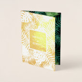 グリーンブラック金ゴールドパーム葉結婚式招待状 箔カード (正面)