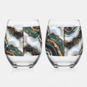 グリーンブラック金ゴールドホワイトゲード ステムなしワイングラス (左)