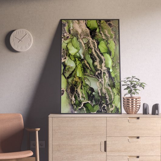 グリーンブラック金ゴールドユニークアルコールインク ポスター