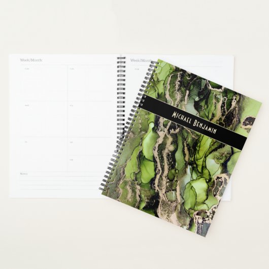 グリーンブラック金ゴールド抽象芸術アート プランナー手帳 (ディスプレー)
