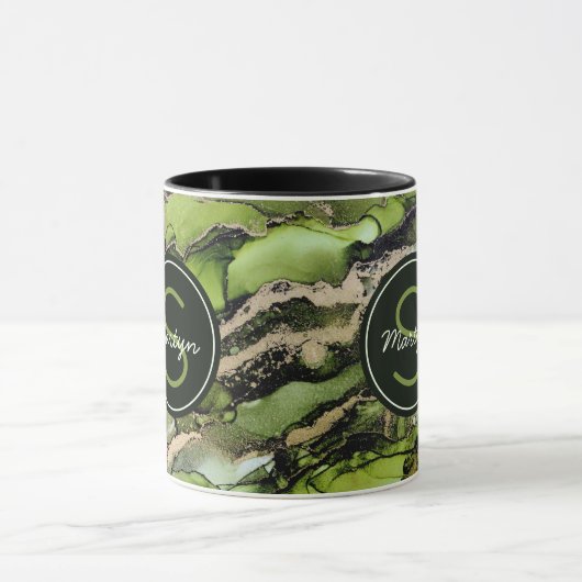 グリーンブラック金ゴールド抽象芸術名前をカスタムする マグカップ (中央)
