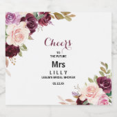 グリーンブラッシュバーガンディーフラワーブライダルシャワー スパークリングワインラベル (シングルラベル)