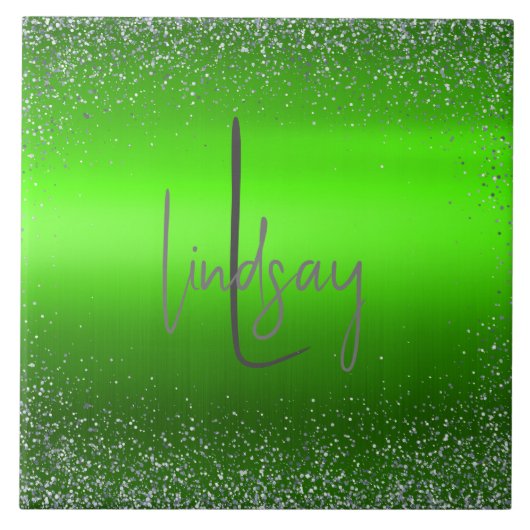 グリーンブラッシュメタルグリッターモノグラムシンプル | タイル (正面)