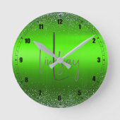 グリーンブラッシュメタルグリッターモノグラムシンプル | ラウンド壁時計 (正面)