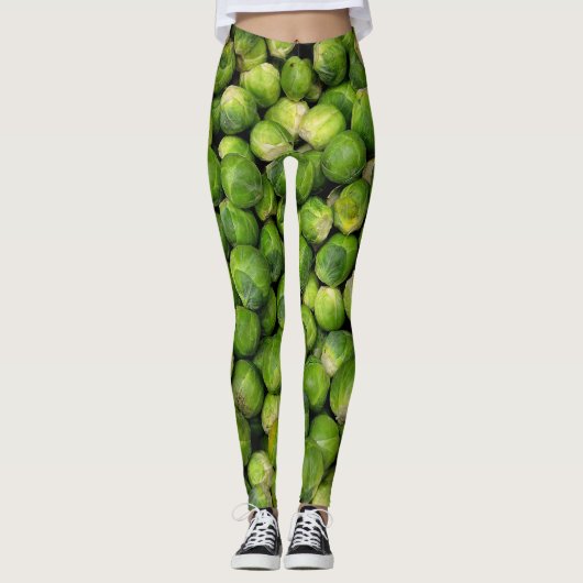 グリーンブリュッセルズ・スプラウト柄 面白い野菜 レギンス (正面)