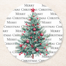 グリーンブルゴーニュのクリスマスツリーオーナメント ラウンドペーパーコースター