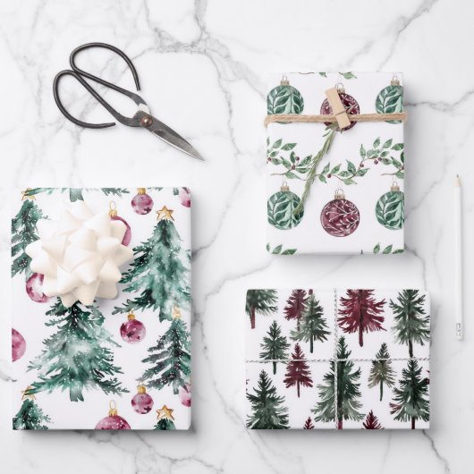 グリーンブルゴーニュのクリスマスツリーオーナメント ラッピングペーパーシート (正面)