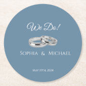 グリーンブルーとホワイトの結婚紙コースター ラウンドペーパーコースター (正面)