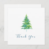 グリーンブルーウォーターカラーパインツリー サンキューカード (正面/裏面)