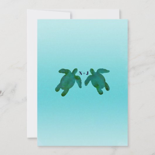 グリーンブルーウォーターカラー海ウミガメ記念日 招待状 (裏面)