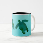 グリーンブルーウォーターカラー海ウミガメ ツートーンマグカップ (正面右)