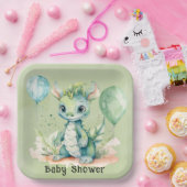 グリーンブルーウォーター色ドラゴンボーイベビーシャワー ペーパープレート (パーティー)