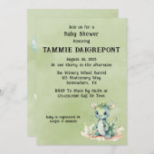 グリーンブルーウォーター色ドラゴンボーイベビーシャワー 招待状 (正面/裏面)