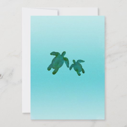 グリーンブルーウォーター色海ウミガメ赤ちゃんシャワー 招待状 (裏面)