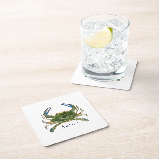 グリーンブルーカニ航海のコースタルショットグラス スクエアペーパーコースター (インサイチュ)