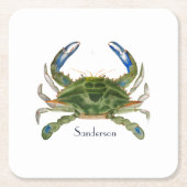 グリーンブルーカニ航海のコースタルショットグラス スクエアペーパーコースター (正面)