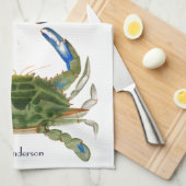 グリーンブルーカニ航海の沿岸 キッチンタオル (四つ折り)