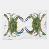 グリーンブルーカニ航海の沿岸 キッチンタオル (横)