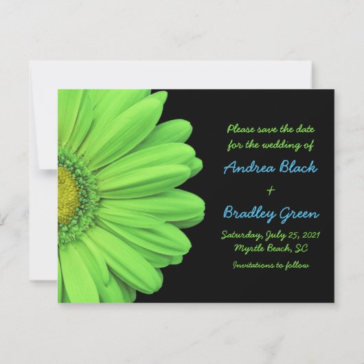 グリーンブルーガーベラデイジー結婚写真 セーブザデート (裏面)