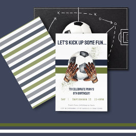 グリーンブルーキッズスポーツサッカー誕生日 招待状