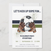 グリーンブルーキッズスポーツサッカー誕生日 招待状 (正面)