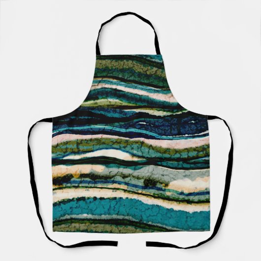 グリーンブルークリームアゲートストライプ抽象芸術 エプロン (正面)