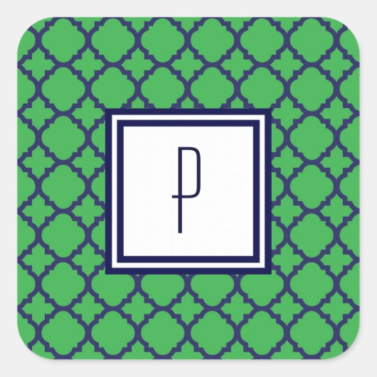 グリーンブルークローバーモノグラムステッカー スクエアシール (正面)