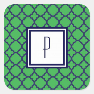 グリーンブルークローバーモノグラムステッカー スクエアシール