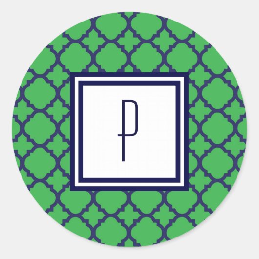 グリーンブルークローバーモノグラムステッカー ラウンドシール (正面)