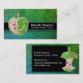 グリーンブルーグリッターアップル代替先生家庭教師 名刺 (正面/裏面)