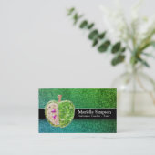 グリーンブルーグリッターアップル代替先生家庭教師 名刺 (スタンド正面)