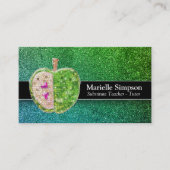 グリーンブルーグリッターアップル代替先生家庭教師 名刺 (正面)
