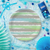 グリーンブルーグレーの水色のストライプ ペーパープレート (パーティー)