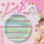 グリーンブルーグレーの水色のストライプ ペーパープレート (パーティー)