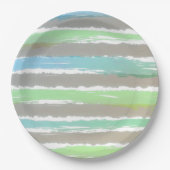 グリーンブルーグレーの水色のストライプ ペーパープレート (正面)