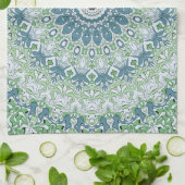 グリーンブルーグレーコースタルマンダラ万華鏡のように千変万化するパターン キッチンタオル (折り畳み)