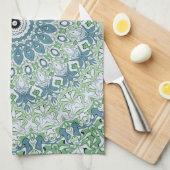 グリーンブルーグレーコースタルマンダラ万華鏡のように千変万化するパターン キッチンタオル (四つ折り)