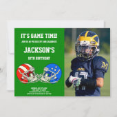 グリーンブルーサッカー誕生日招待状写真 招待状 (正面)