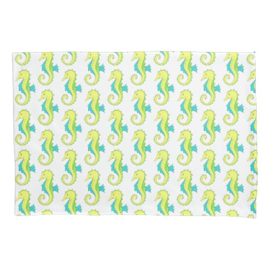 グリーンブルーシーホースシーホース海マリンライフ 枕カバー (正面)