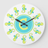 グリーンブルーシーホース海ライフシーホースイニシャル ラージ壁時計 (正面)