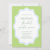 グリーンブルースカロップフレームガーデンブライダルシャワー 招待状 (正面)
