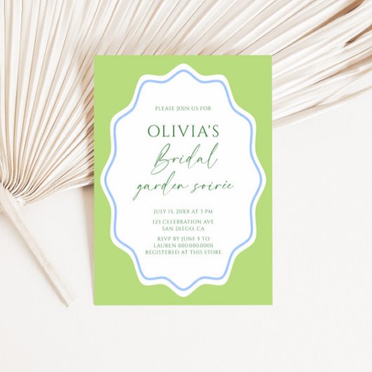 グリーンブルースカロップフレームガーデンブライダルシャワー 招待状