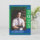 グリーンブルースクールカラー卒業写真プライド 招待状 (スタンド正面)