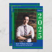 グリーンブルースクールカラー卒業写真プライド 招待状 (正面/裏面)