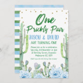 グリーンブルーツインズワンペクリペア1歳 招待状 (正面/裏面)