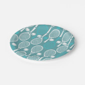 グリーンブルーテニスラケット柄プレイヤーの誕生日 ペーパープレート (アングル)